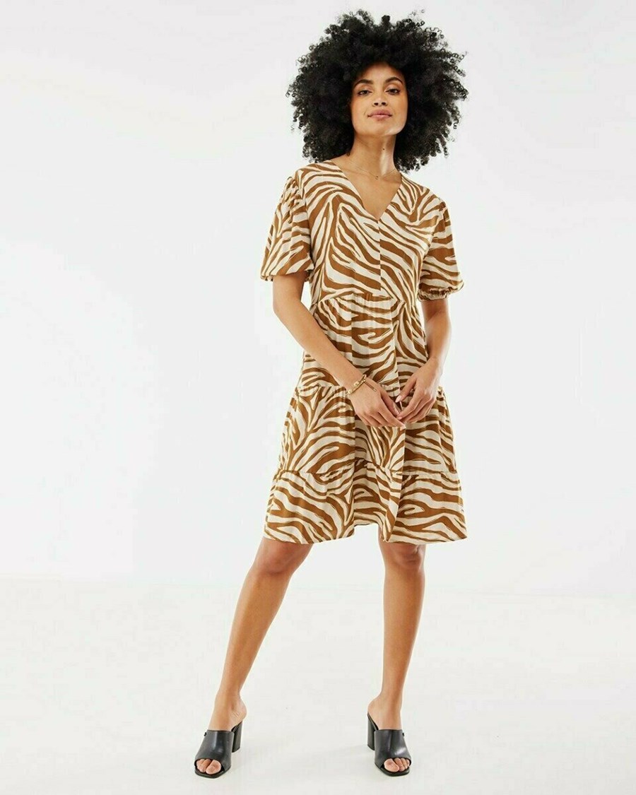 Mexx A-line printed dress Sand Beżowe | XTKSV5479
