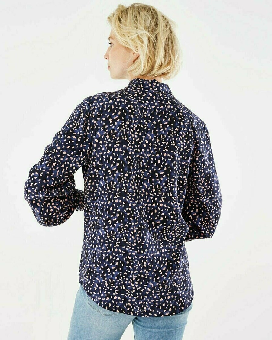 Mexx Basic printed blouse Navy Niebieskie | QNDIP7640