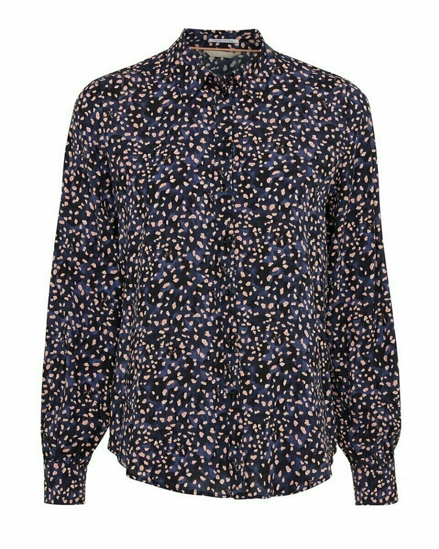 Mexx Basic printed blouse Navy Niebieskie | QNDIP7640