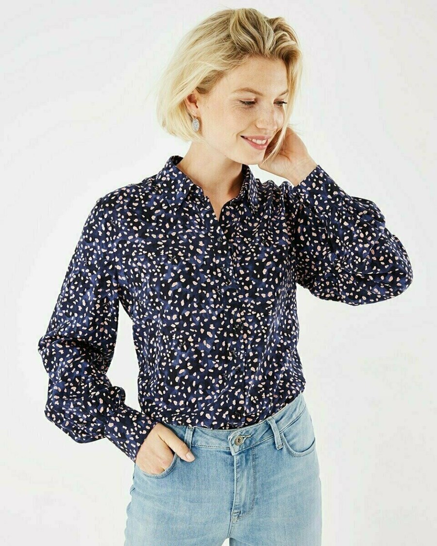 Mexx Basic printed blouse Navy Niebieskie | QNDIP7640