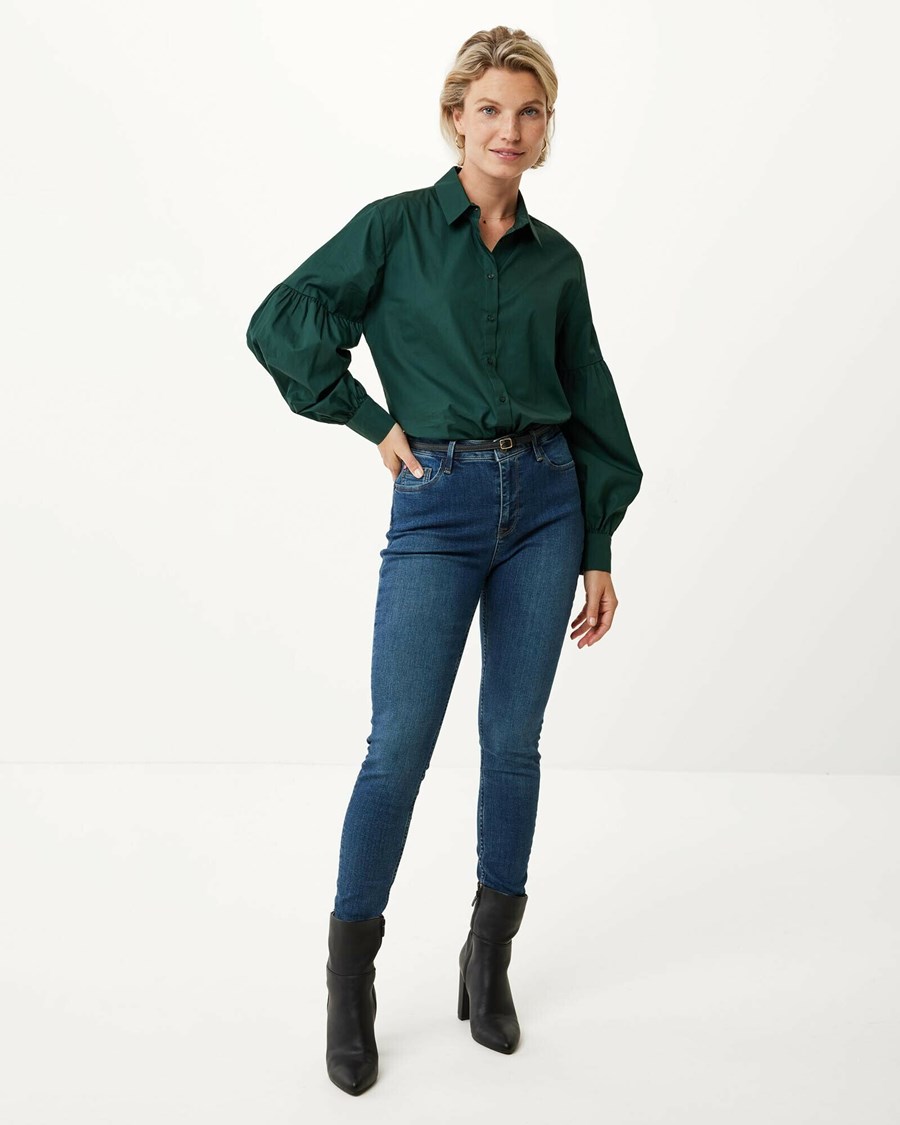 Mexx Bawełniane blouse puff sleeve Dark Green Zielone | KUQRJ8165