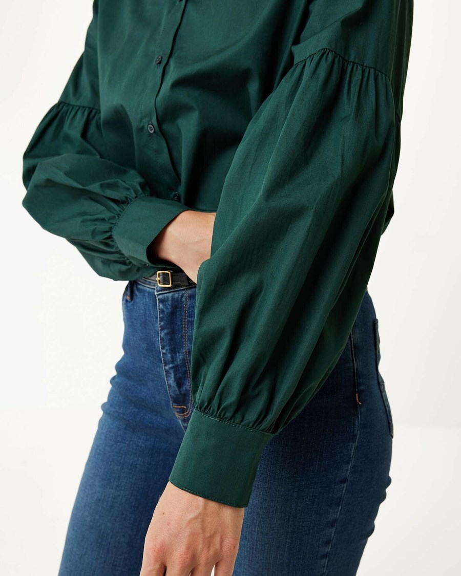 Mexx Bawełniane blouse puff sleeve Dark Green Zielone | KUQRJ8165