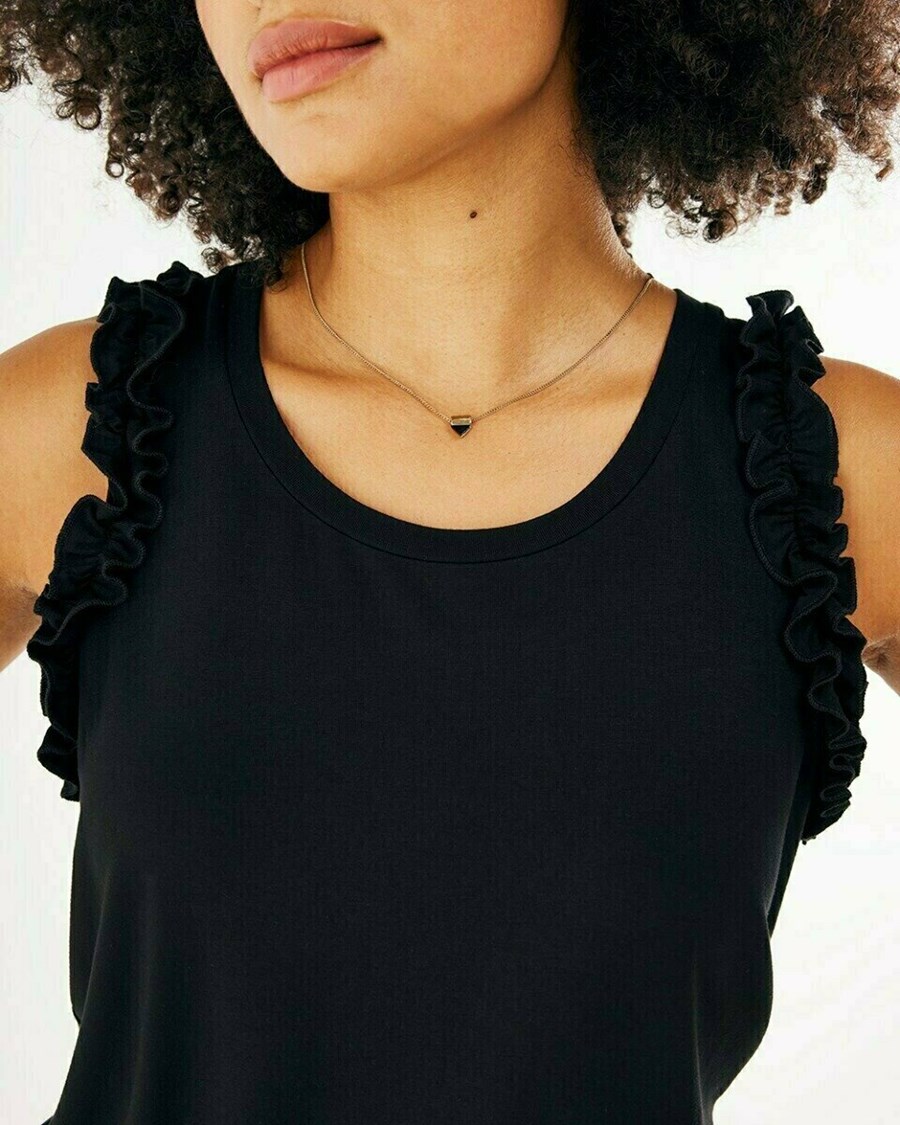 Mexx Bez Rękawów ruffle top Black Czarne | FJLCS0459