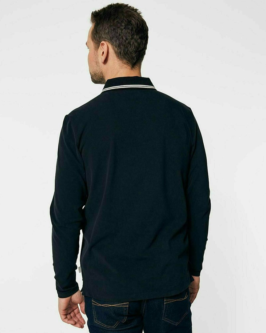 Mexx Brushed jersey polo LS Black Czarne | DOQMS2193
