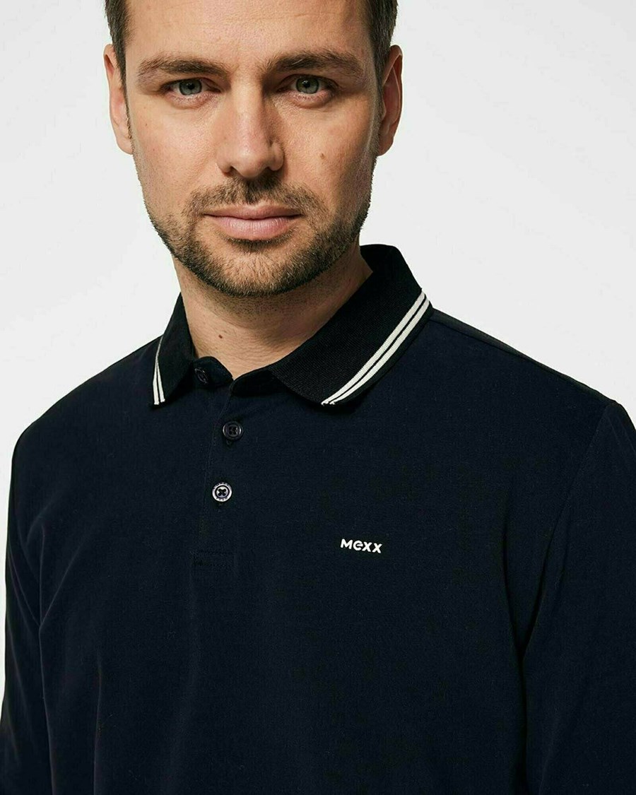 Mexx Brushed jersey polo LS Black Czarne | DOQMS2193