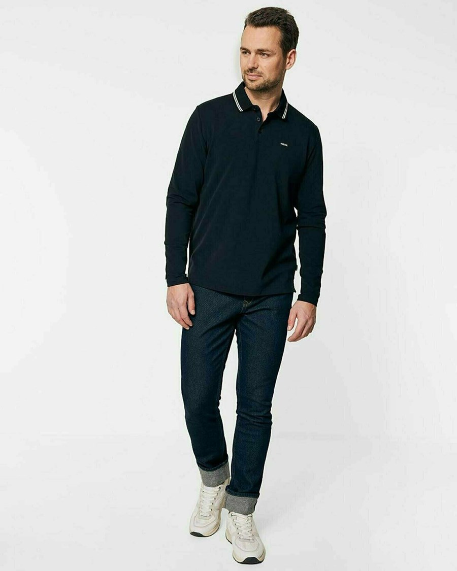 Mexx Brushed jersey polo LS Black Czarne | DOQMS2193