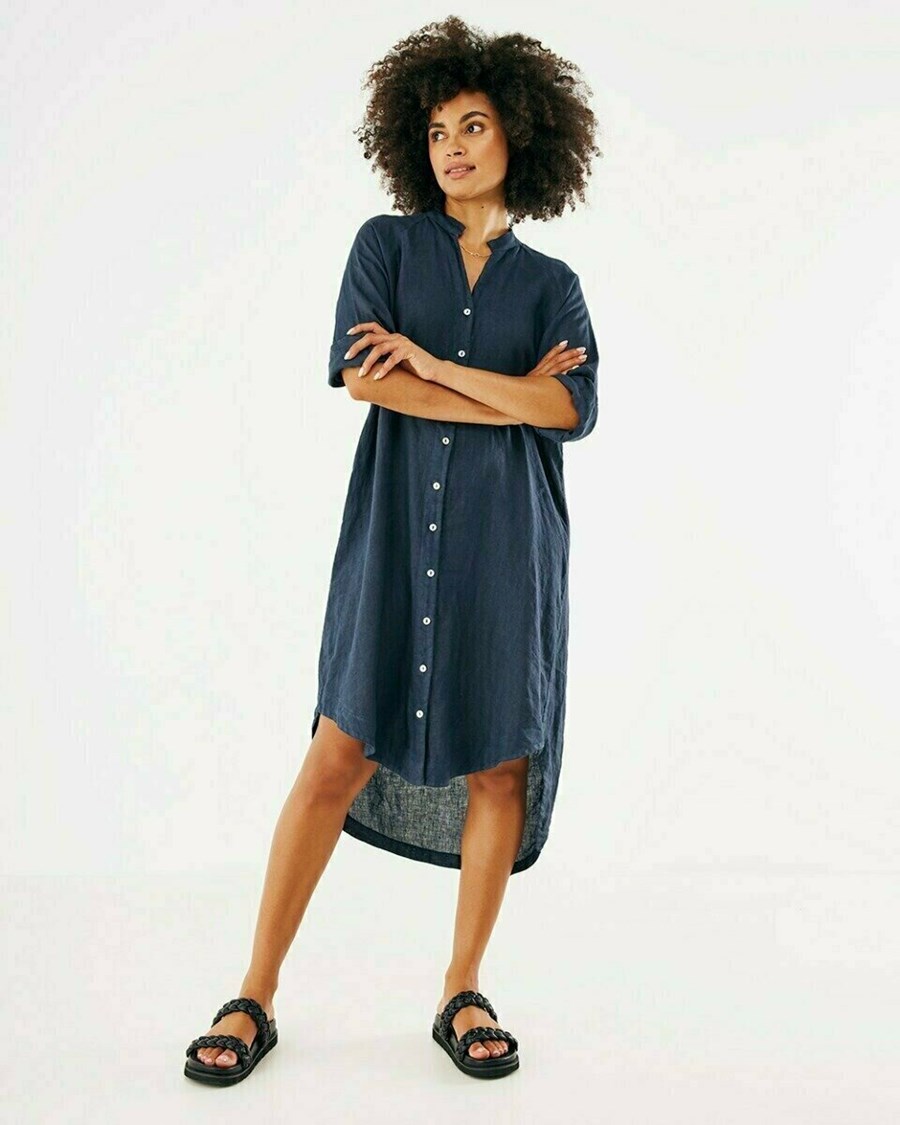 Mexx Button through dress Navy Niebieskie | EDTQI7149