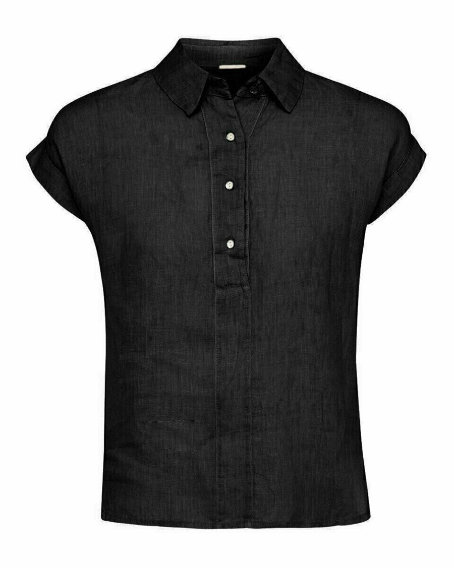 Mexx Capsleeve linen blouse Black Czarne | LAYMG8607