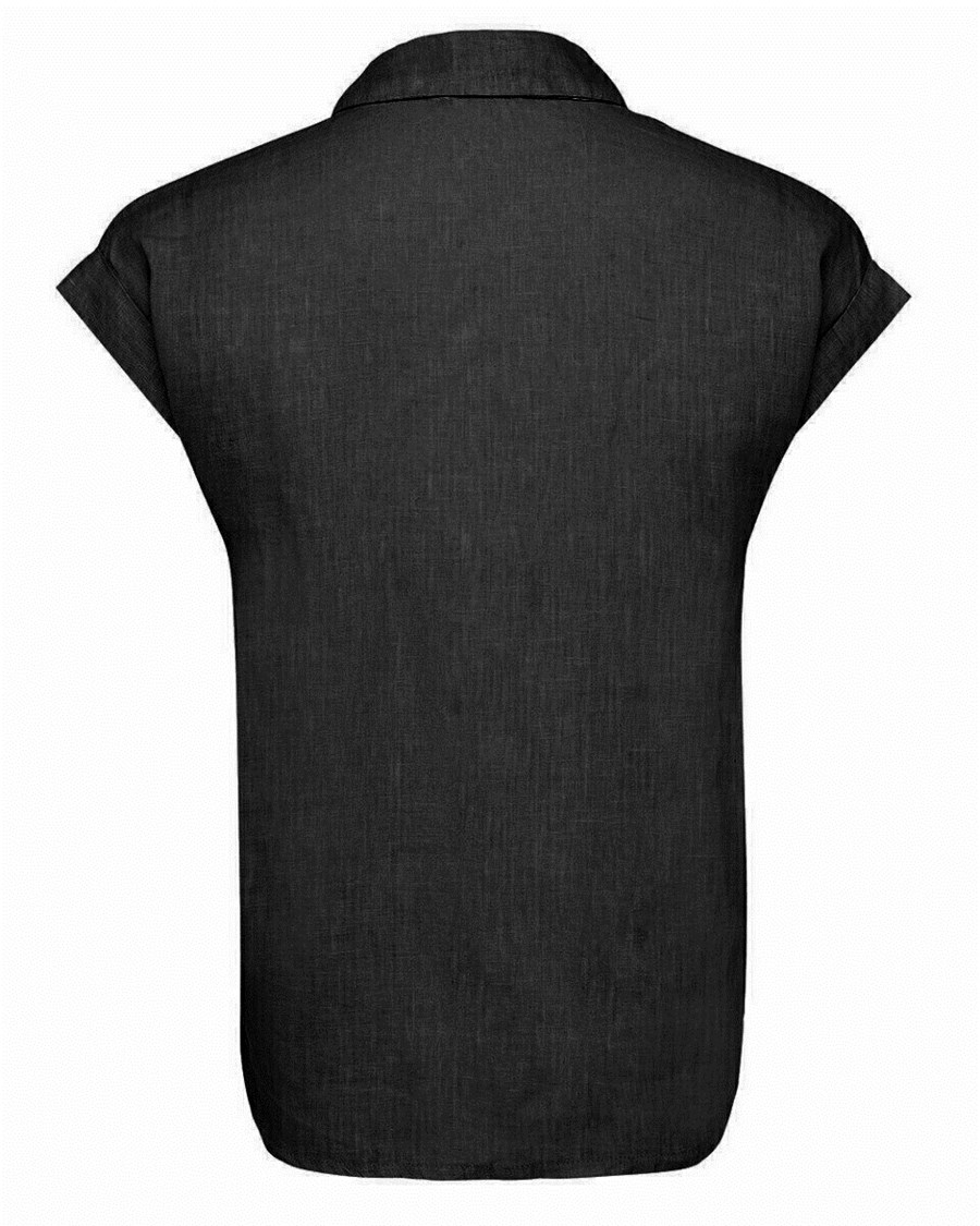 Mexx Capsleeve linen blouse Black Czarne | LAYMG8607