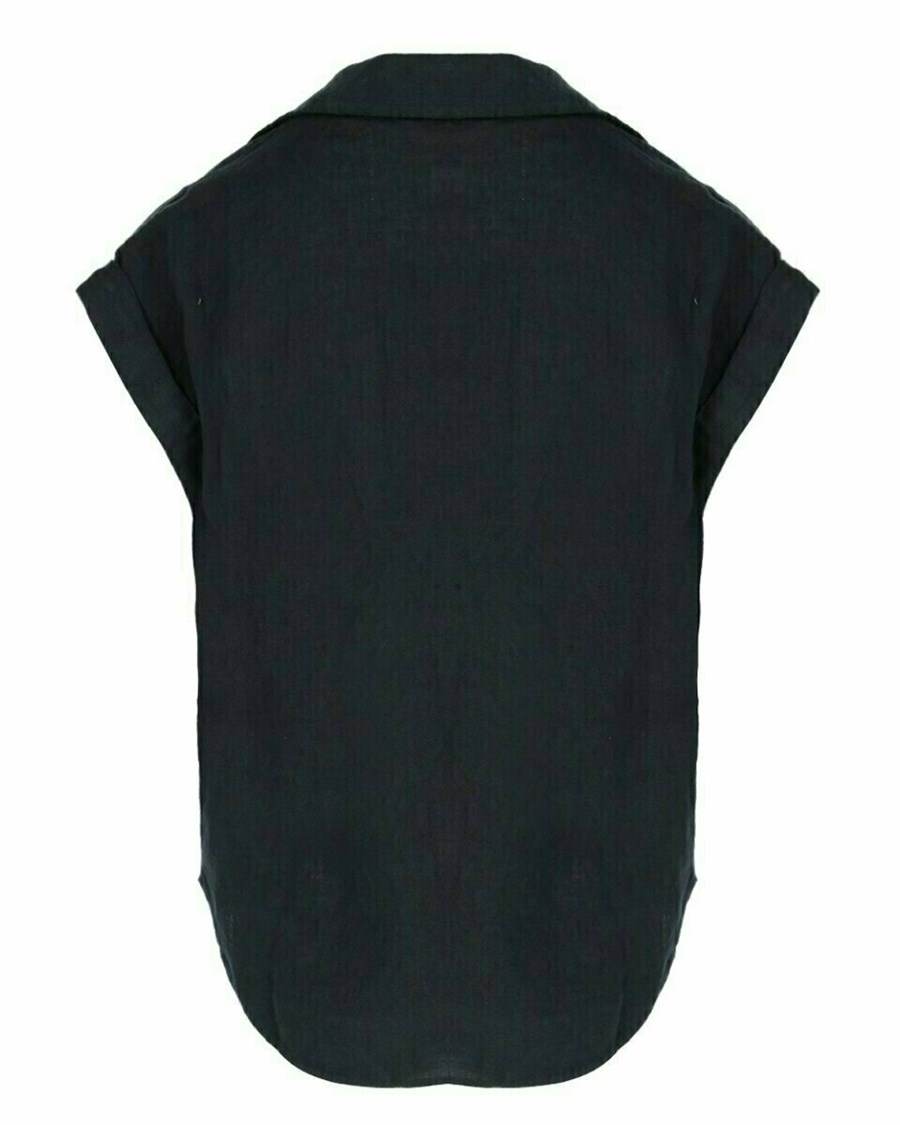 Mexx Capsleeve linen blouse Navy Niebieskie | CUMFX8290