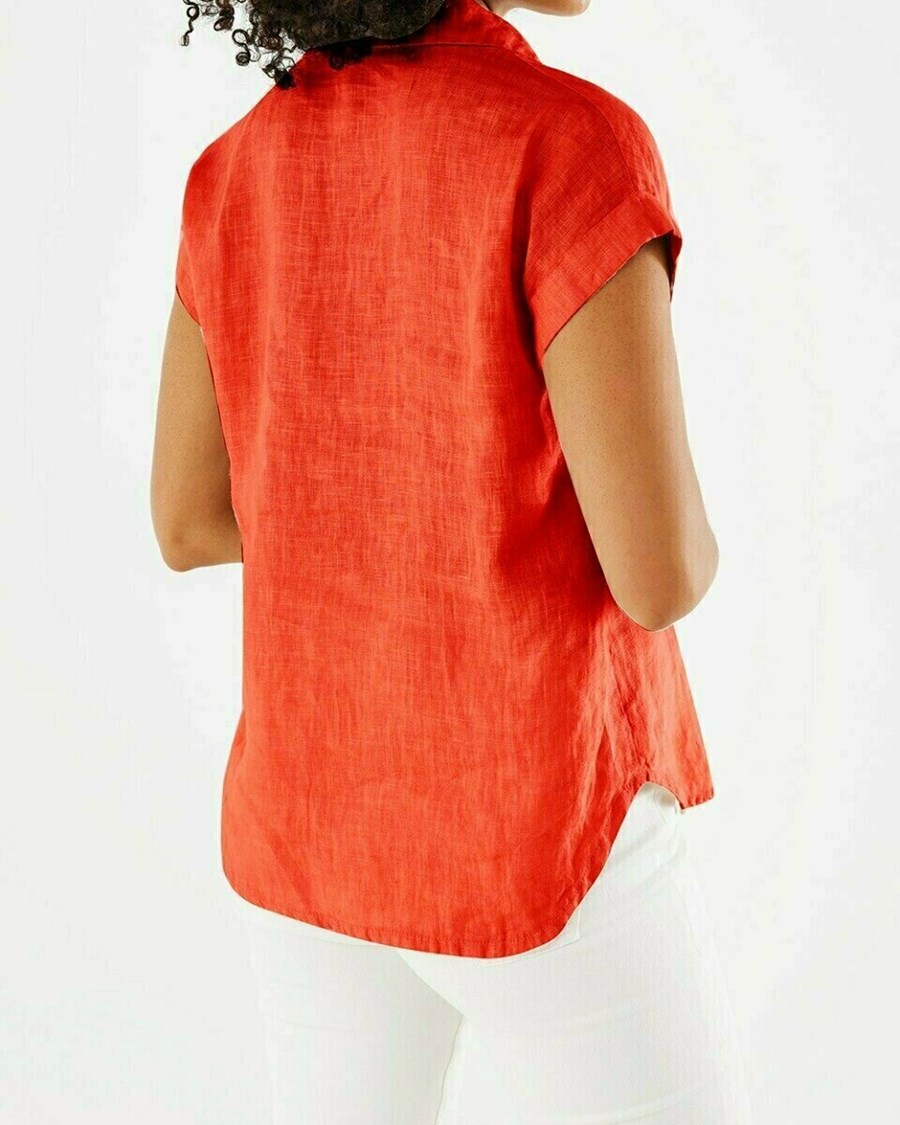 Mexx Capsleeve linen blouse Red Czerwone | QCWUY5460