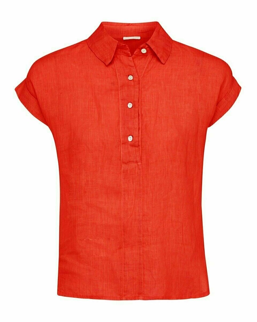 Mexx Capsleeve linen blouse Red Czerwone | QCWUY5460