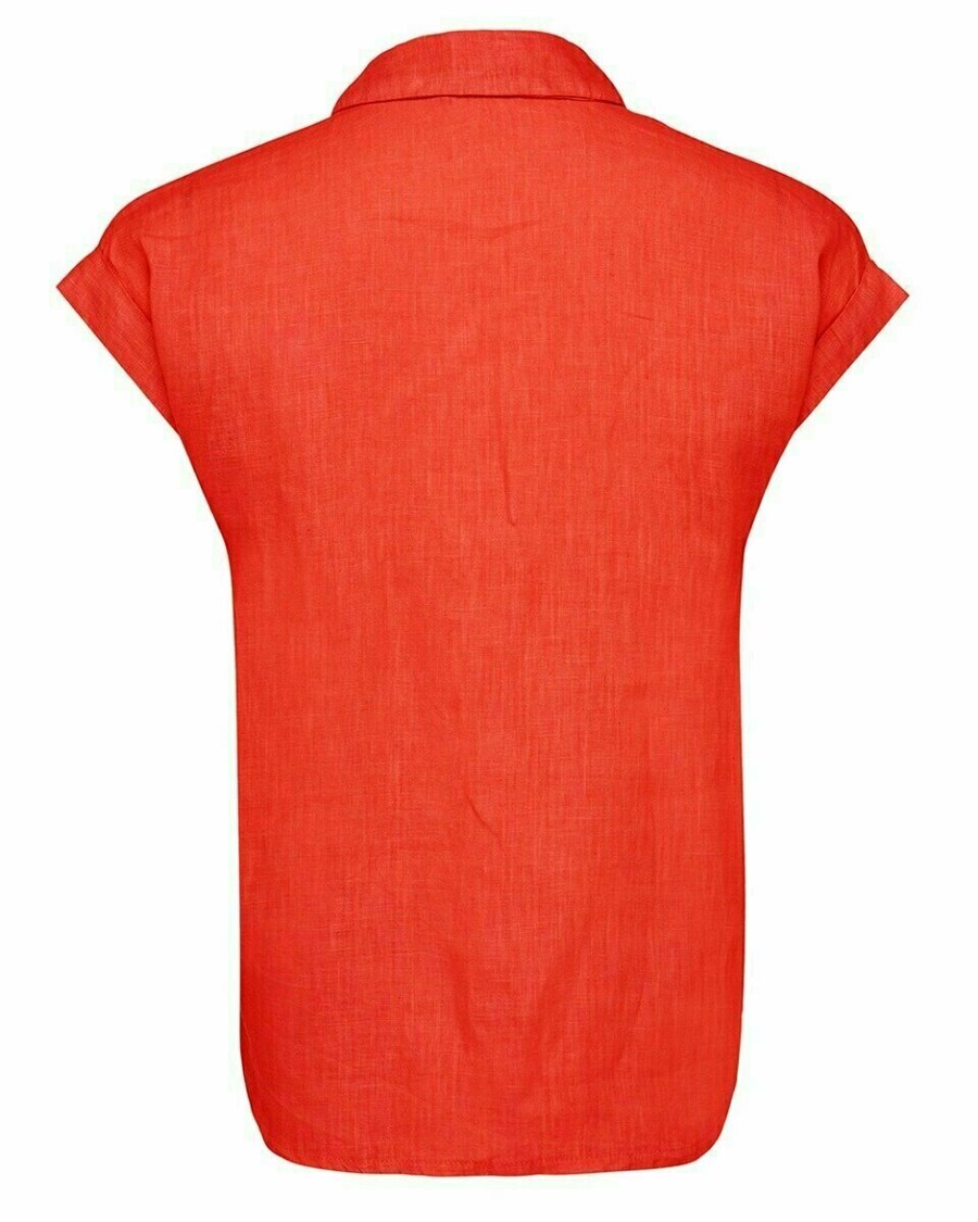 Mexx Capsleeve linen blouse Red Czerwone | QCWUY5460