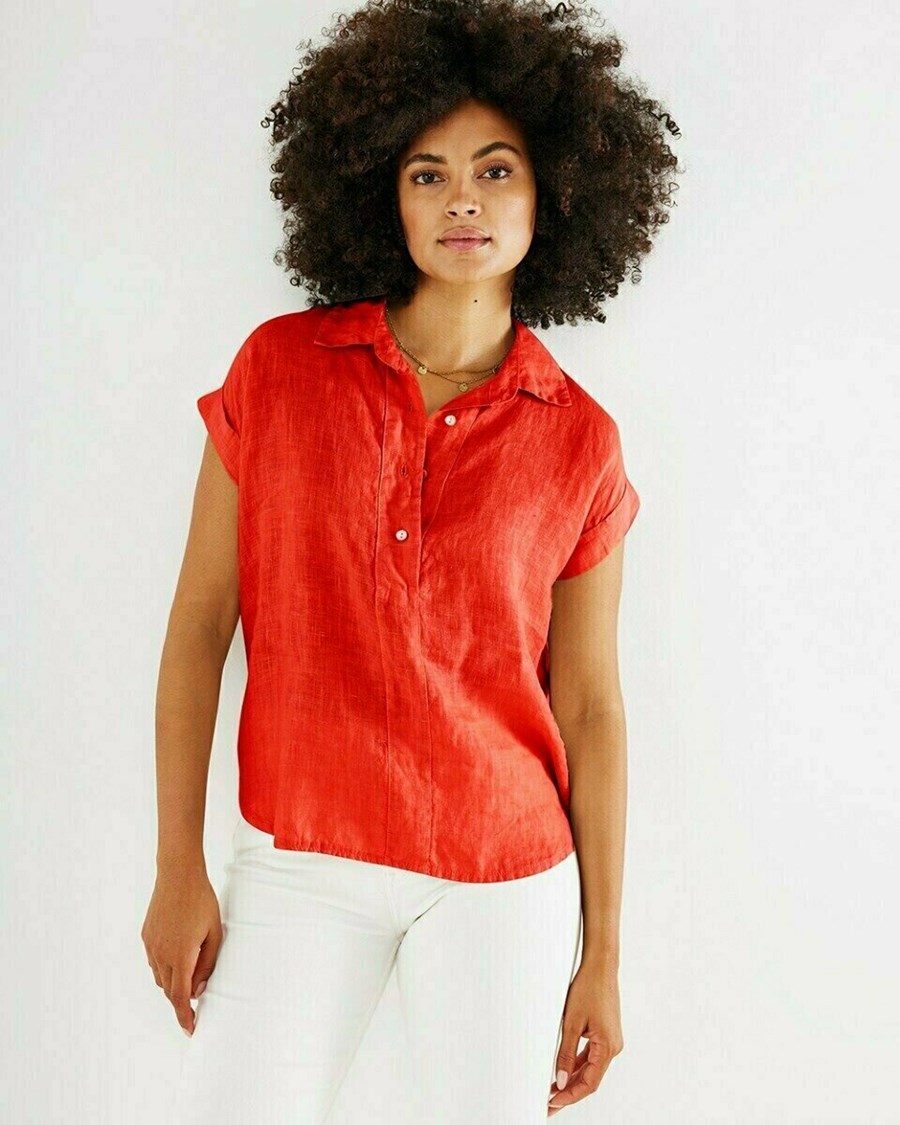 Mexx Capsleeve linen blouse Red Czerwone | QCWUY5460