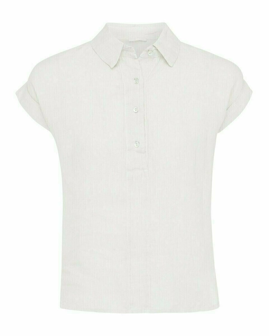 Mexx Capsleeve linen blouse White Białe | SDRLU8541