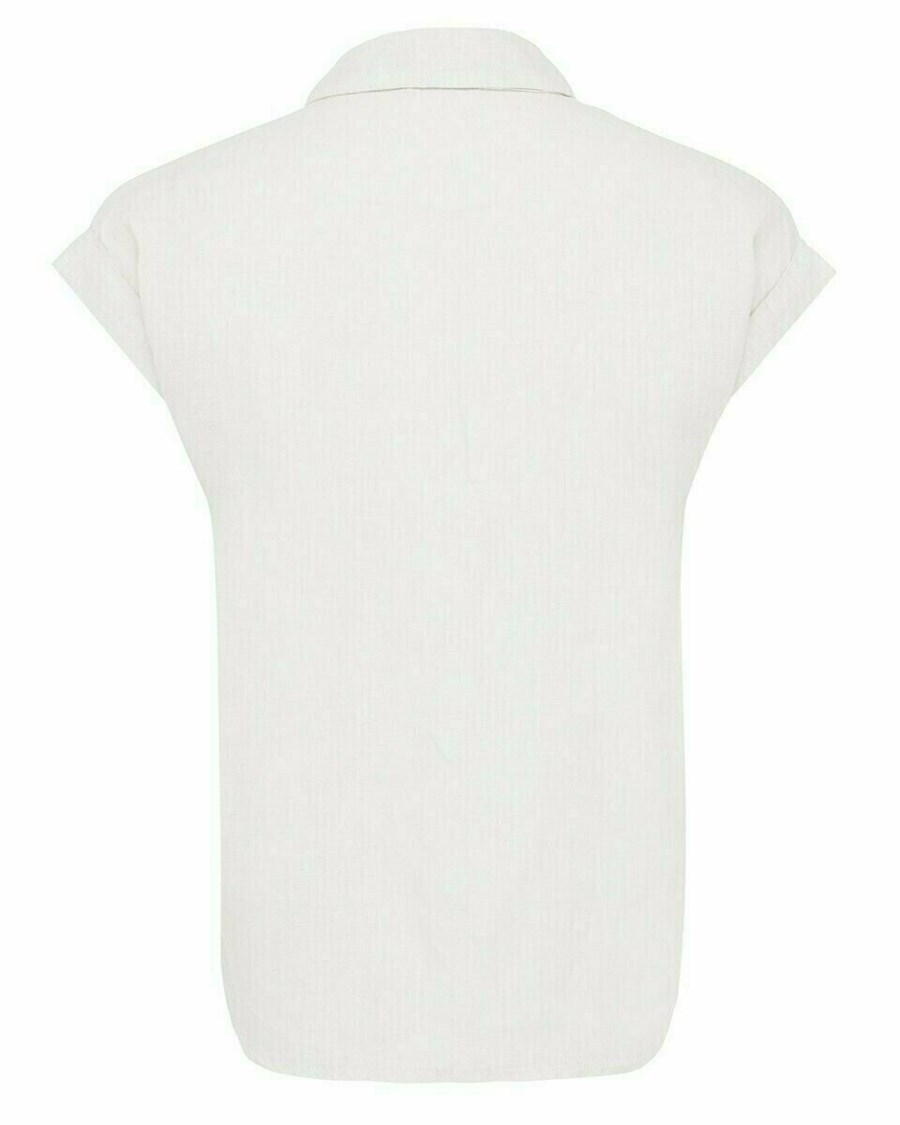 Mexx Capsleeve linen blouse White Białe | SDRLU8541
