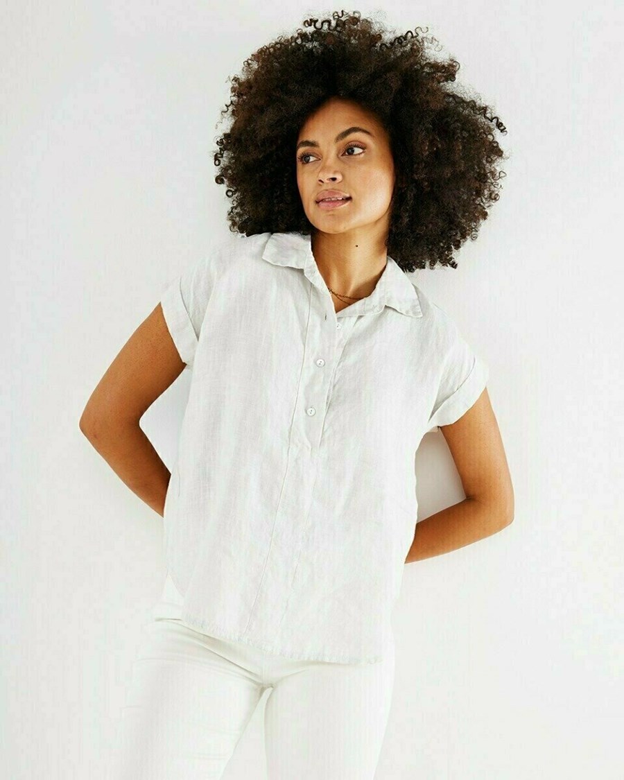 Mexx Capsleeve linen blouse White Białe | SDRLU8541