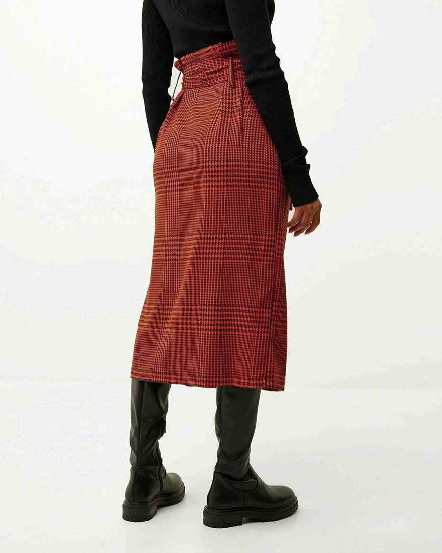 Mexx Check pencil skirt with belt Bright Orange Pomarańczowe | KUJXB6019