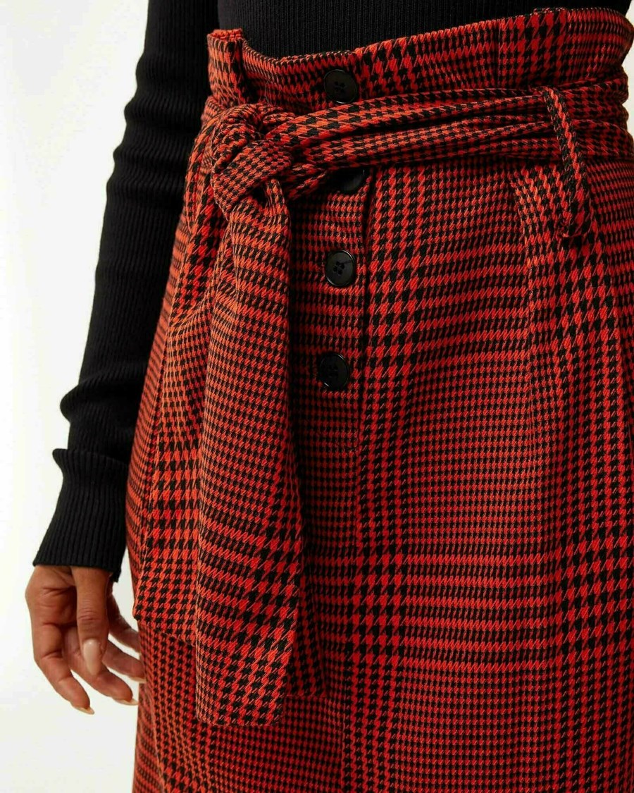 Mexx Check pencil skirt with belt Bright Orange Pomarańczowe | KUJXB6019