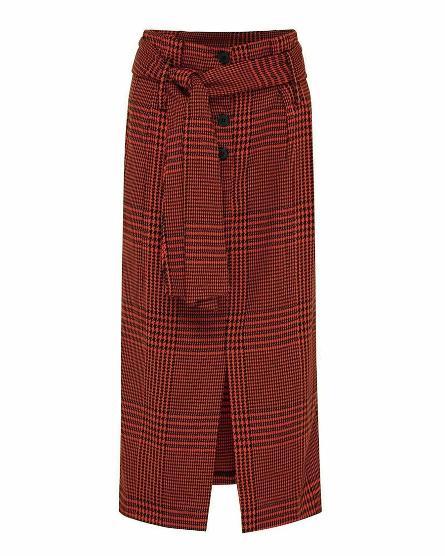 Mexx Check pencil skirt with belt Bright Orange Pomarańczowe | KUJXB6019