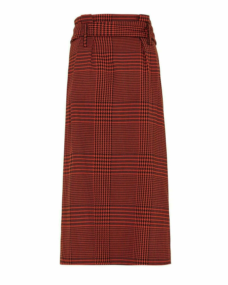 Mexx Check pencil skirt with belt Bright Orange Pomarańczowe | KUJXB6019