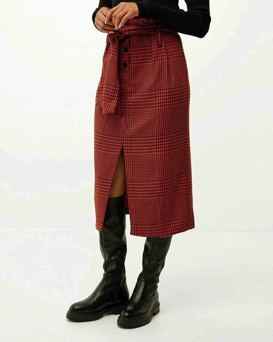 Mexx Check pencil skirt with belt Bright Orange Pomarańczowe | KUJXB6019