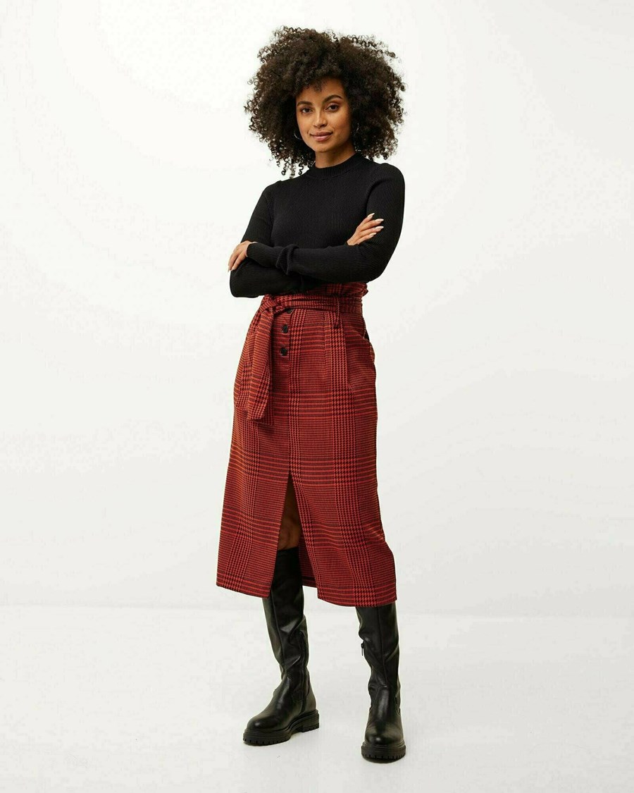 Mexx Check pencil skirt with belt Bright Orange Pomarańczowe | KUJXB6019