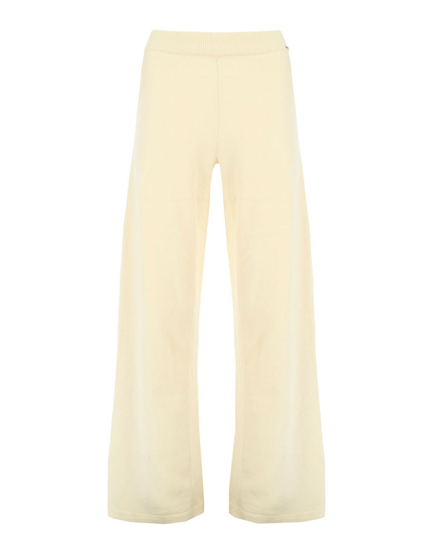 Mexx Flatknit rib wide leg pants Off White Białe | CPILJ4983