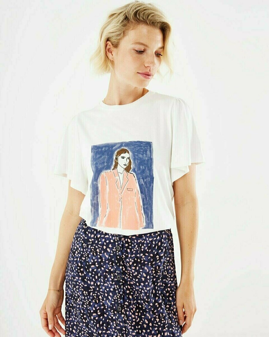 Mexx Fluttersleeve tee Off white Białe | FEZSA1635