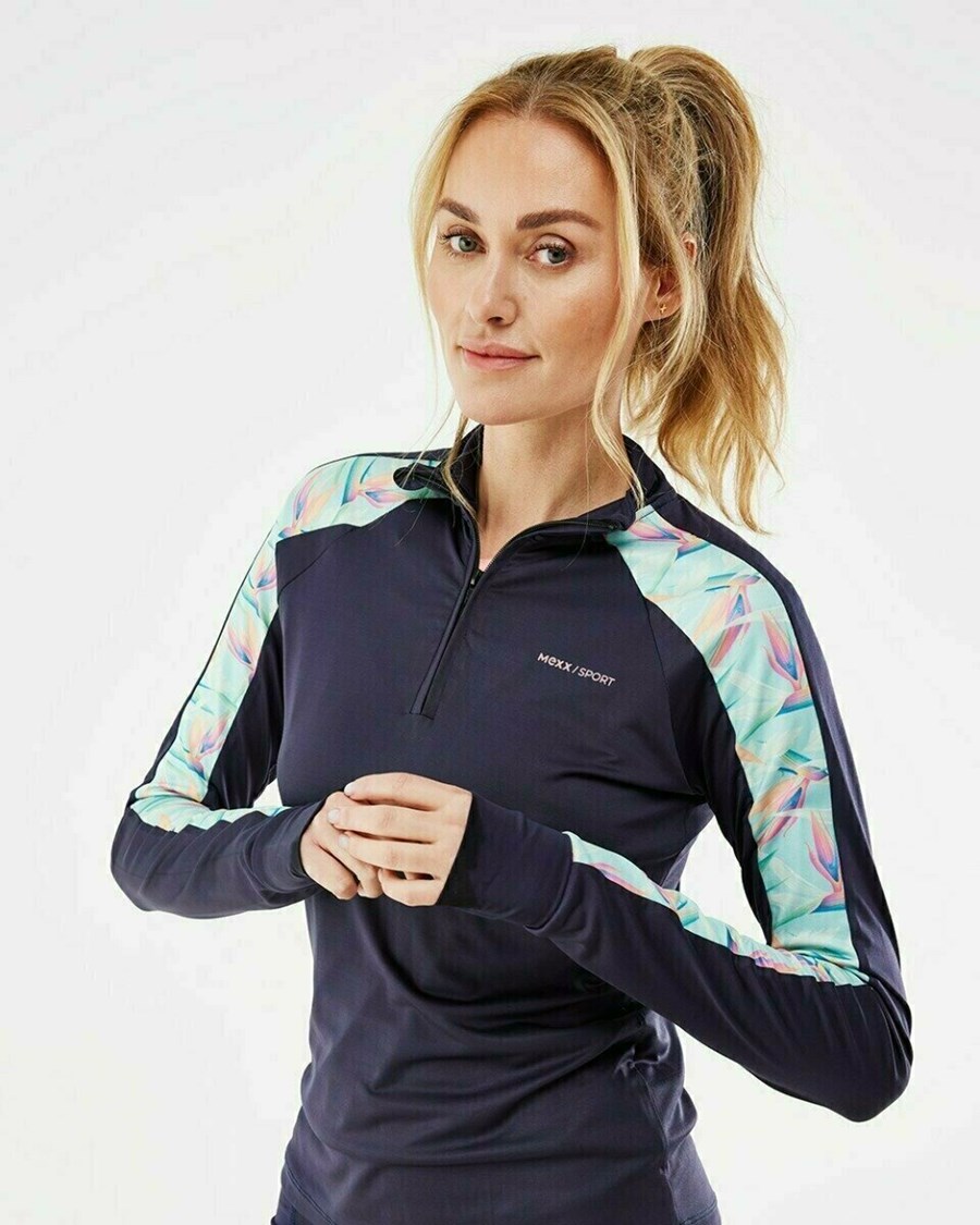 Mexx Half zip long sleeve t-shirt Navy Niebieskie | HIJAN5913