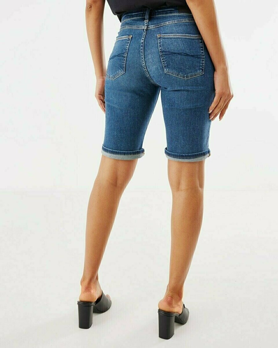 Mexx JENNA SHORT Mid waist/ Slim leg jeans Klasyczne Blue Niebieskie | SGHQO3284