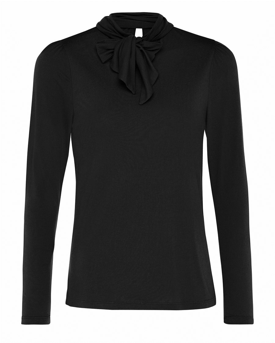 Mexx Long sleeve bowtie turtle neck t-shirt Black Czarne | YVGNS1807