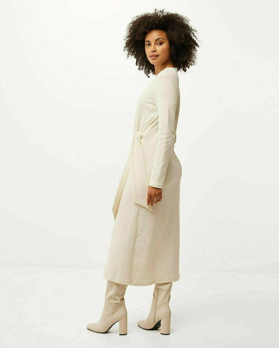 Mexx Longsleeve dress with knot Off White Białe | ZAOVB9530