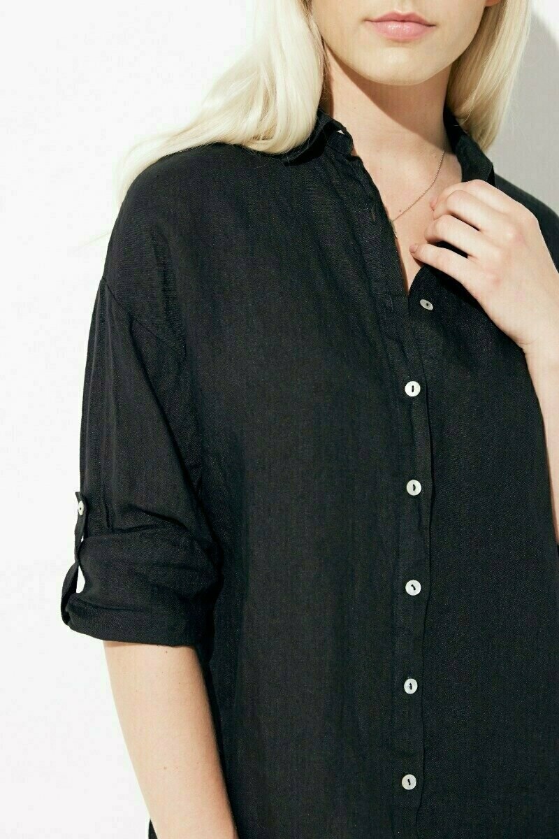 Mexx Longsleeve linen blouse Black Czarne | RIBSV8732