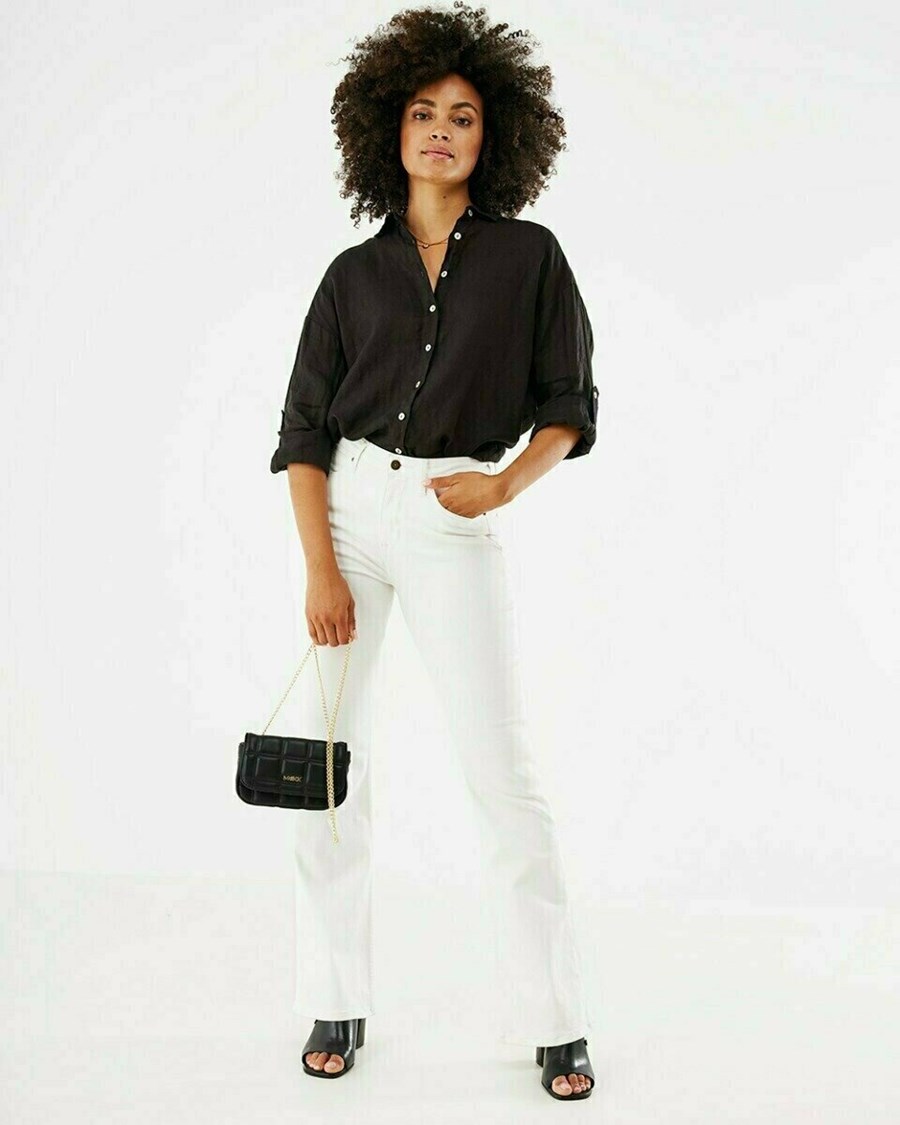 Mexx Longsleeve linen blouse Black Czarne | RIBSV8732