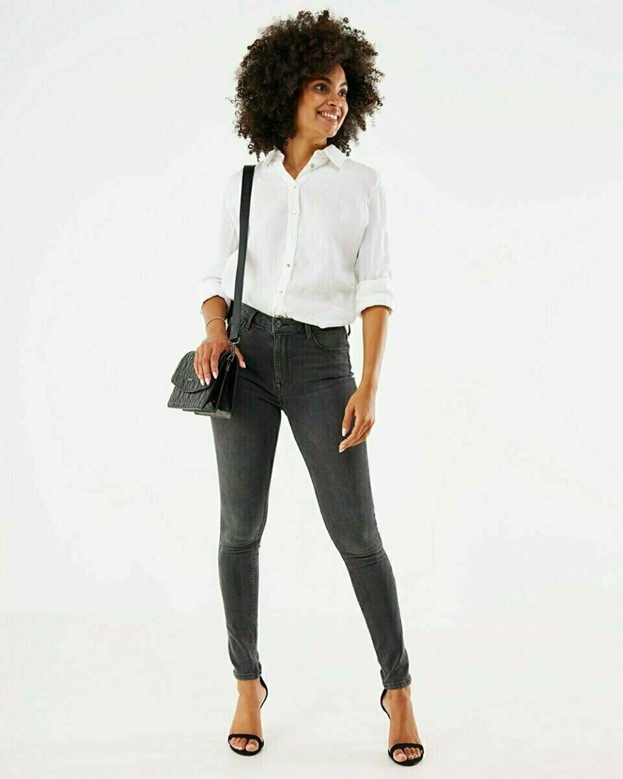Mexx Longsleeve linen blouse White Białe | CVDHE1780