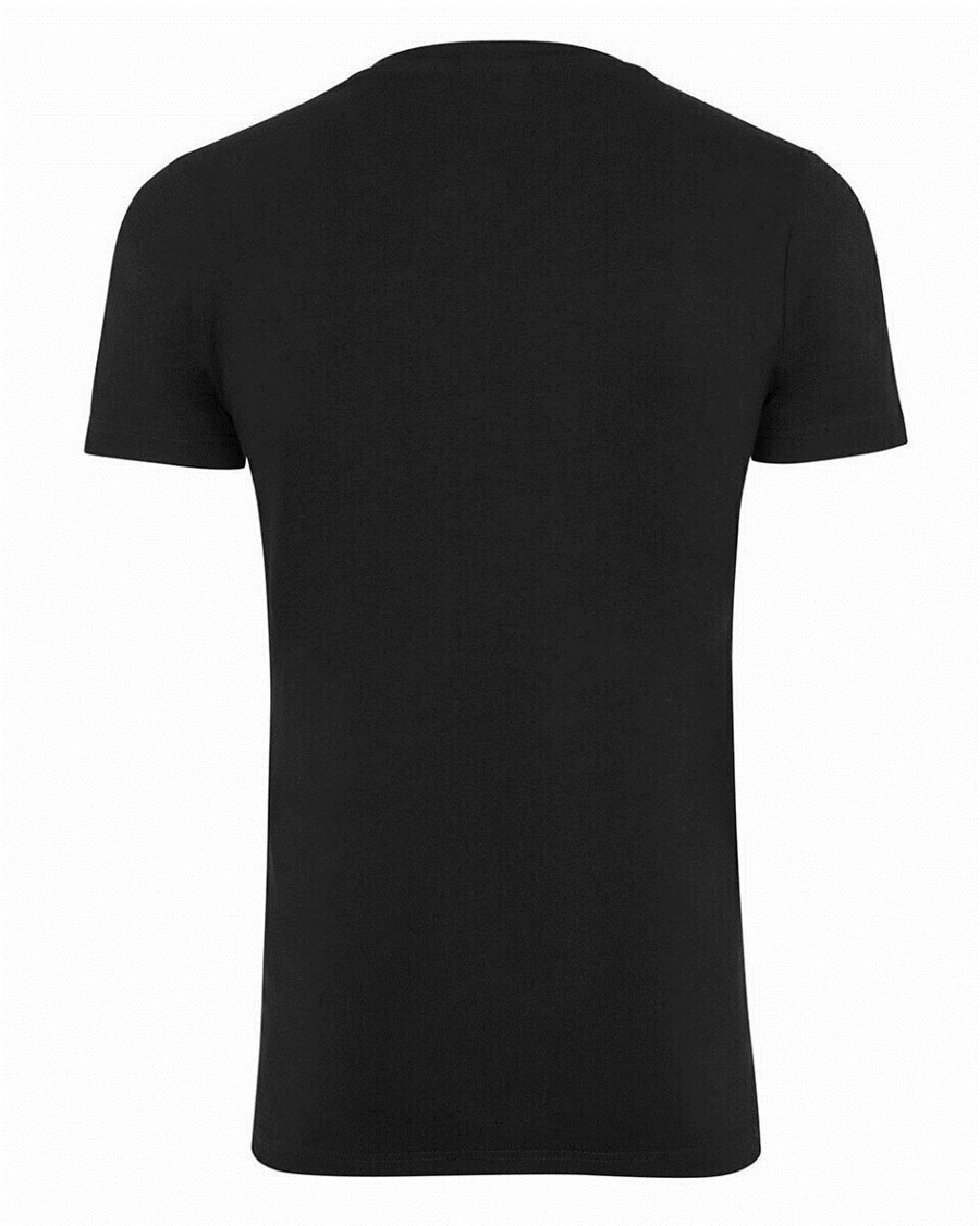 Mexx Men T-Shirt V-Neck Rubber Patch Black Czarne | JIDCS9408