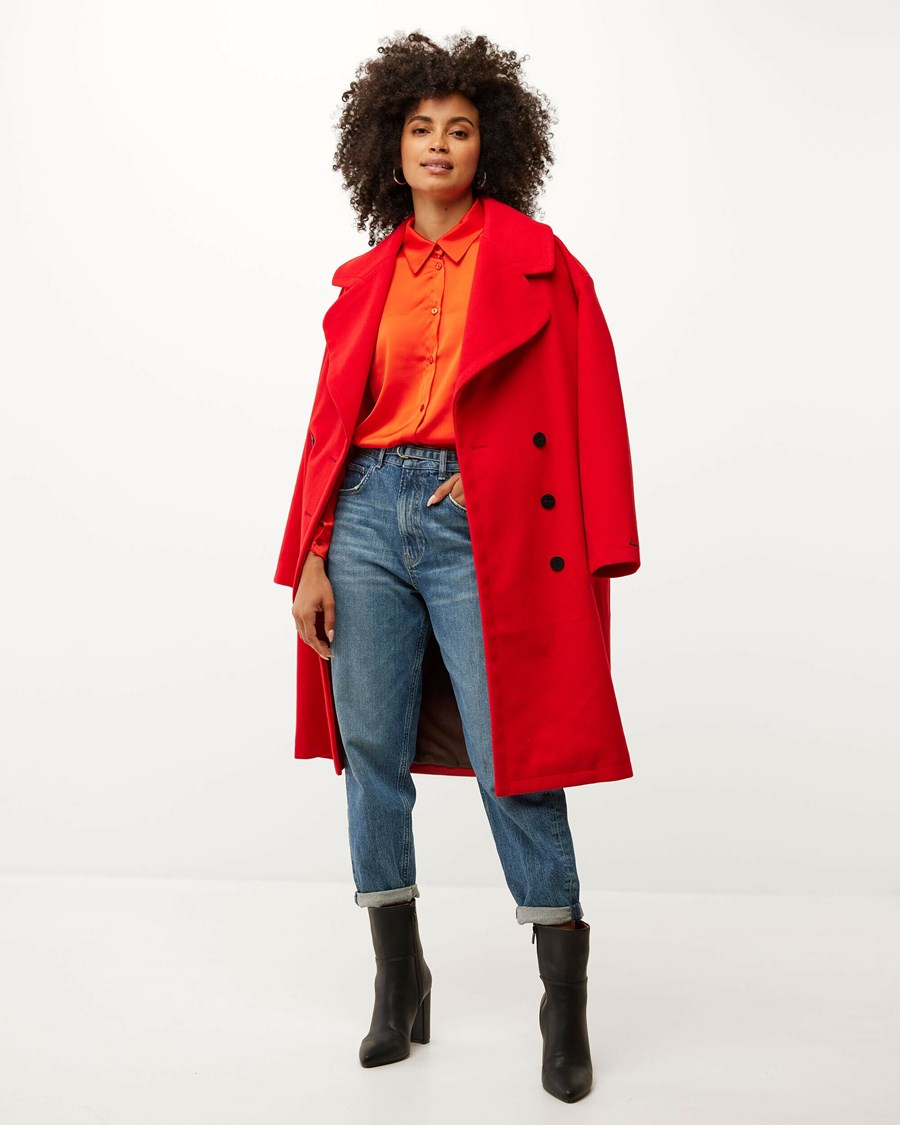 Mexx Midi length big lapel collar coat Red Czerwone | WQOEH2743
