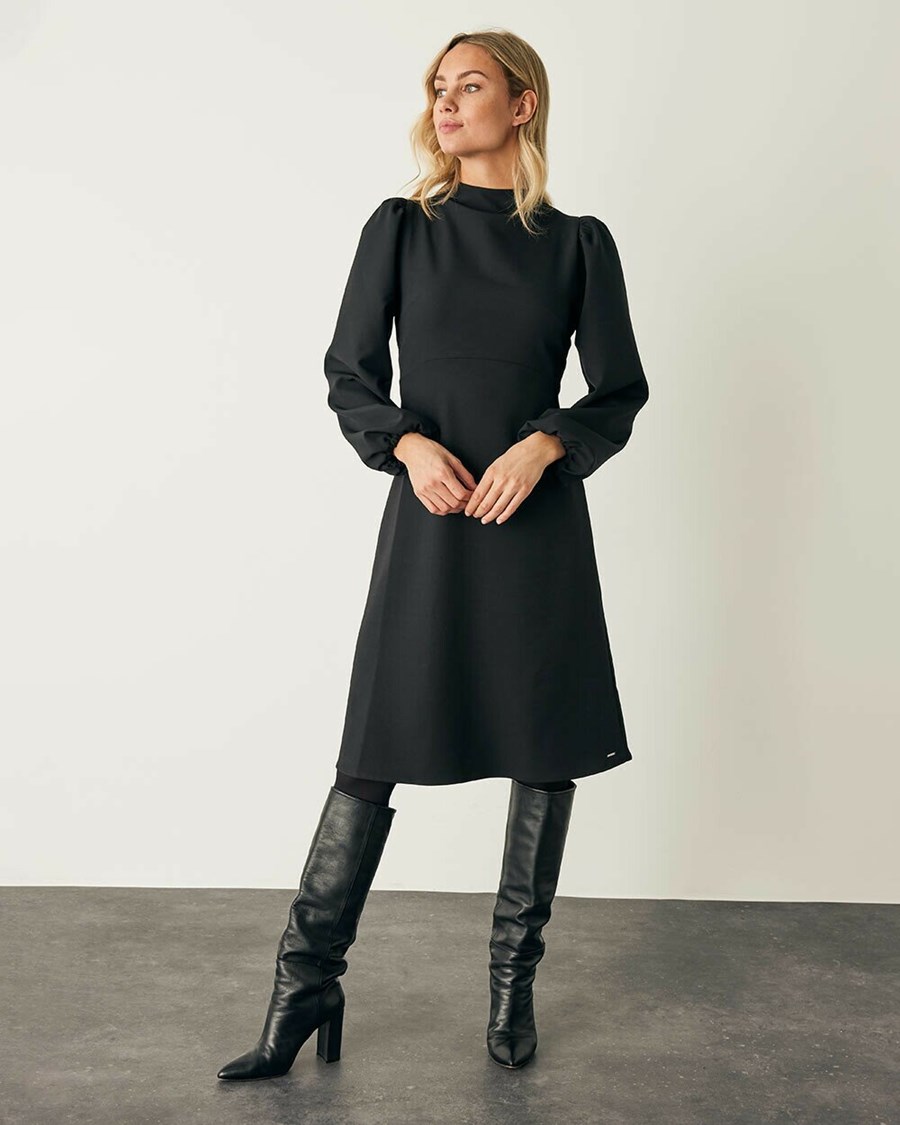 Mexx Mock neck puffsleeve dress Black Czarne | VISZY4719