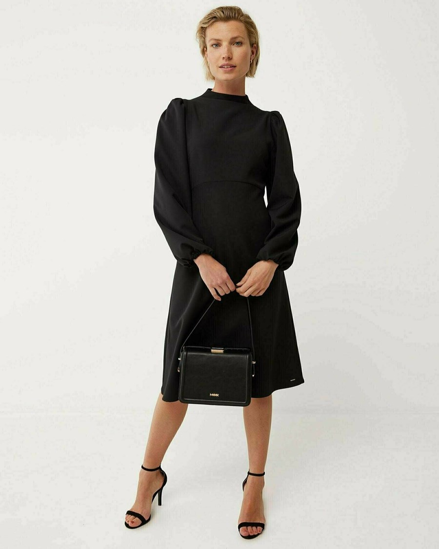 Mexx Mock neck puffsleeve dress Black Czarne | VISZY4719