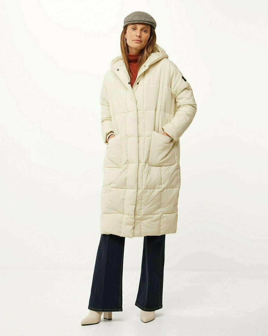 Mexx Oversized hooded padded jacket Ecru Beżowe | ASQNM4083