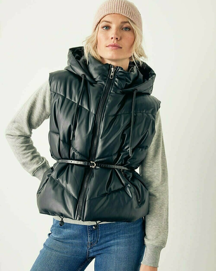 Mexx PU hooded bodywarmer Black Czarne | QXEAF5340