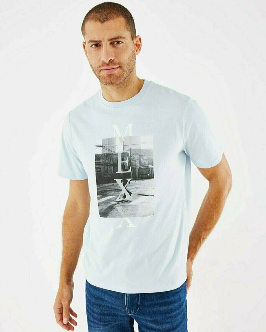 Mexx Photoprint t-shirt Light Blue Niebieskie | SLIUO6715