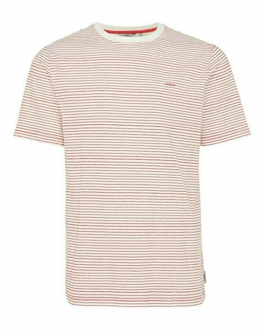 Mexx Printed stripe t-shirt Red Białe | CYEKQ1685