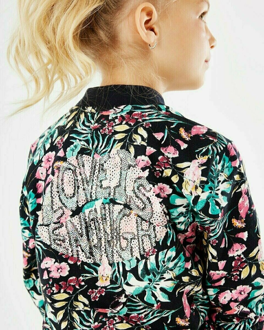 Mexx Printed zip-through bomber Navy Niebieskie | NGKQJ3079