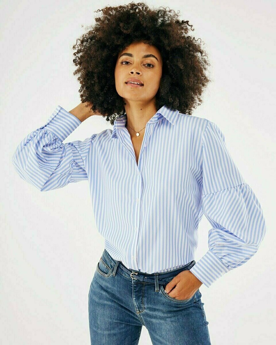 Mexx Puff sleeve blouse Blue/White W Paski Niebieskie | WCYBU7680