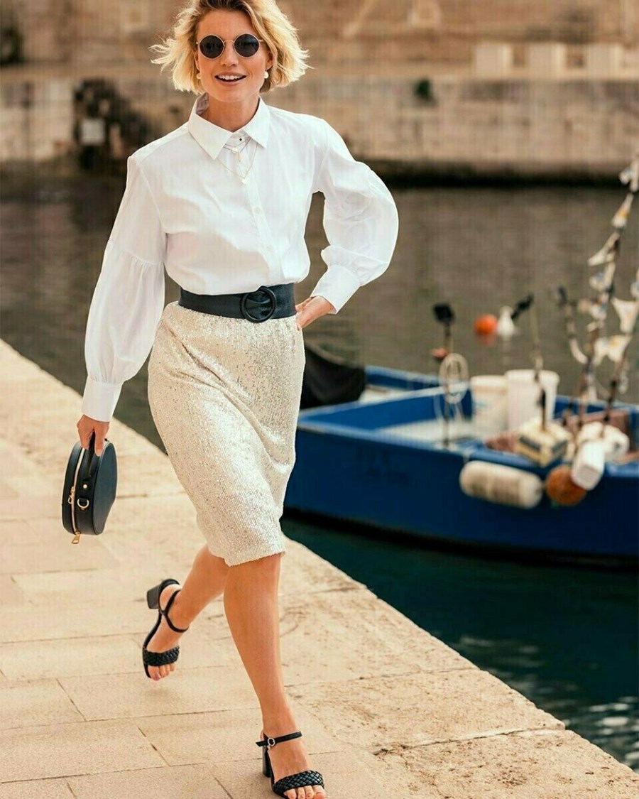 Mexx Puff sleeve blouse White Białe | QANZI9061