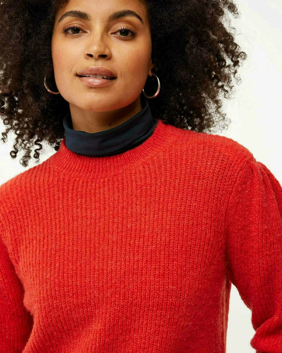 Mexx Round neck puff sleeve pullover Bright Orange Pomarańczowe | URSNT7013