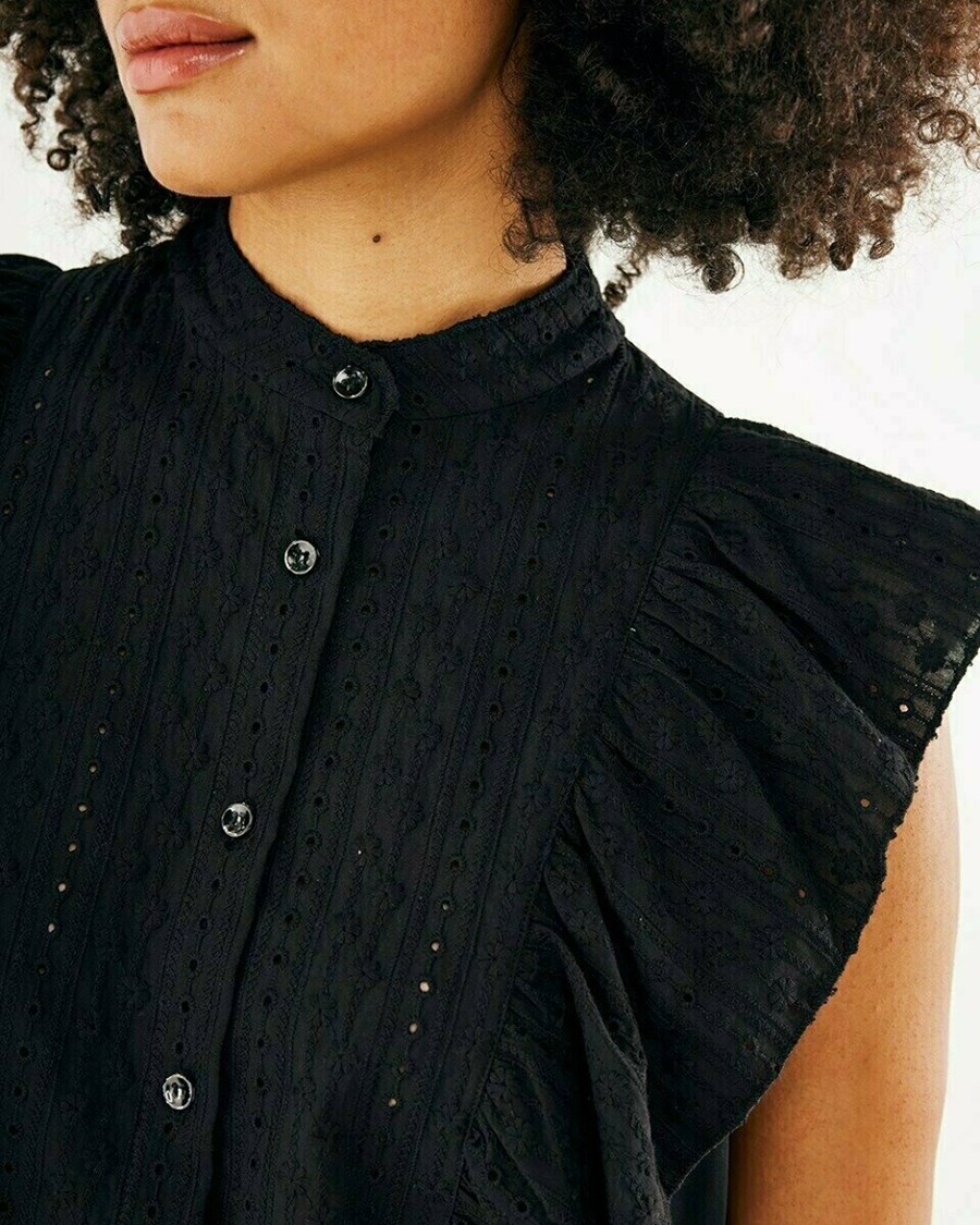 Mexx Ruffle blouse Black Czarne | MVQDH8123