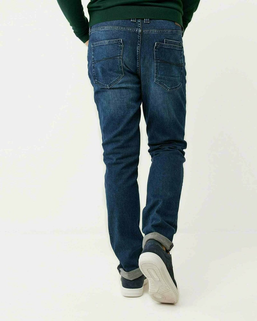 Mexx STEVE Mid waist/ Prosty leg jeans Dark Used Niebieskie | JEIYK6897
